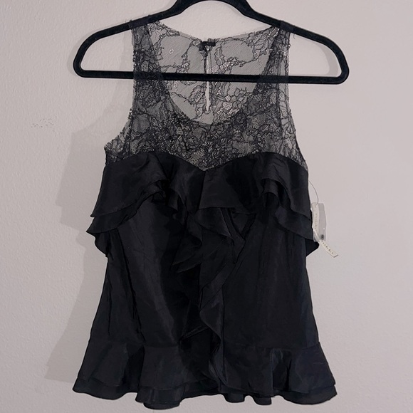 ROBBI & NIKKI SILKY LACE RUFFLED DRESSY TANK TOP BLACK SIZE XS. NEW WITH TAGS. - Picture 3 of 16